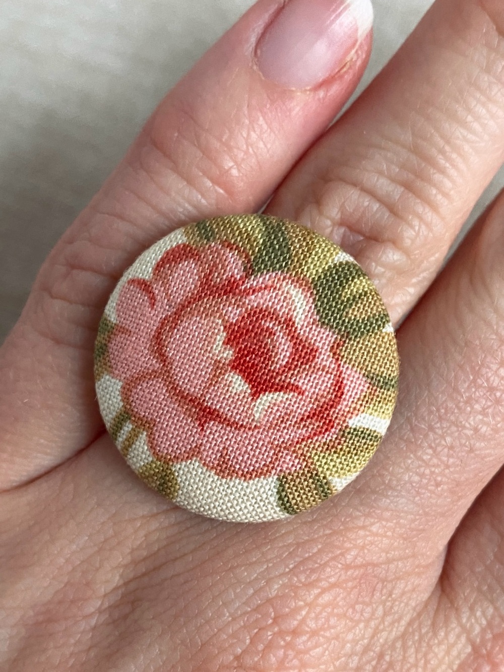 Handmade Floral Fabric Button Ring